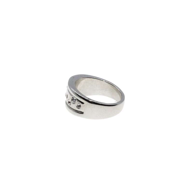 Ring - Silver Tone Chunky Wide Band. 10 x Diamante Designed Centre - ML3226