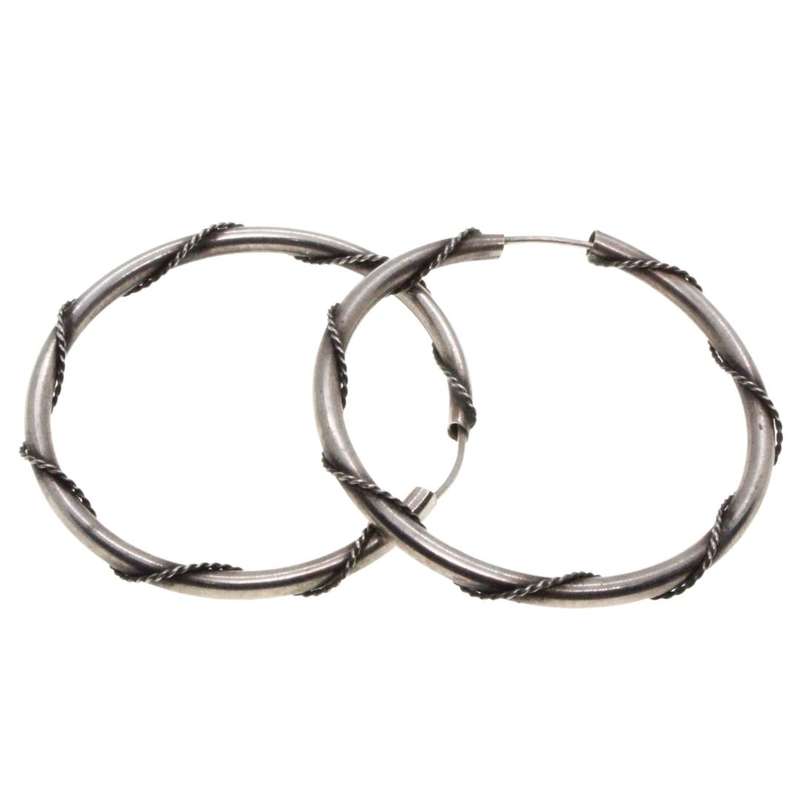 Earrings - Vintage Silver Tone Hoop Earrings. Intricate Wire Twirl Design - ML3227