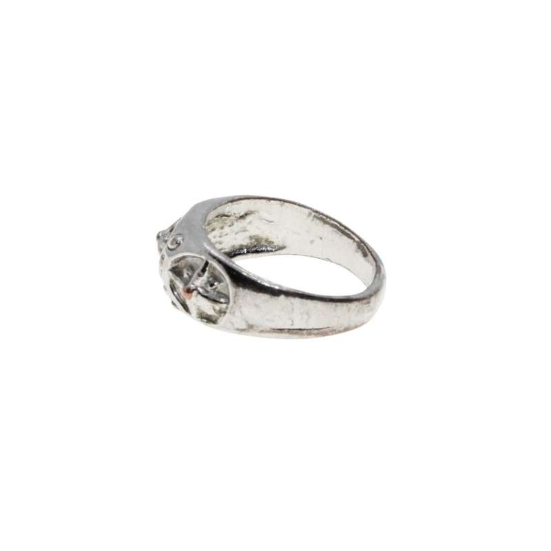 Ring - Silver Tone Chunky Band with Textured Centre. Slightly Tarnished - ML3230