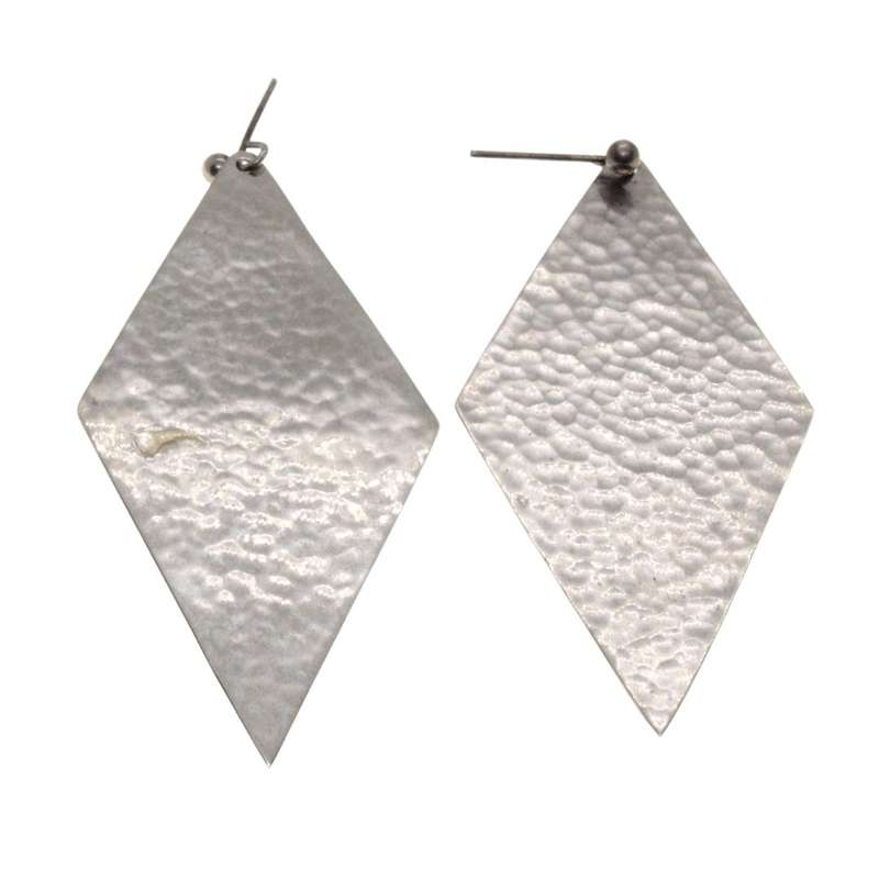 Earrings - Silver Tone Large Diamond Shape Fashion Earrings. Slight Texture - ML3232