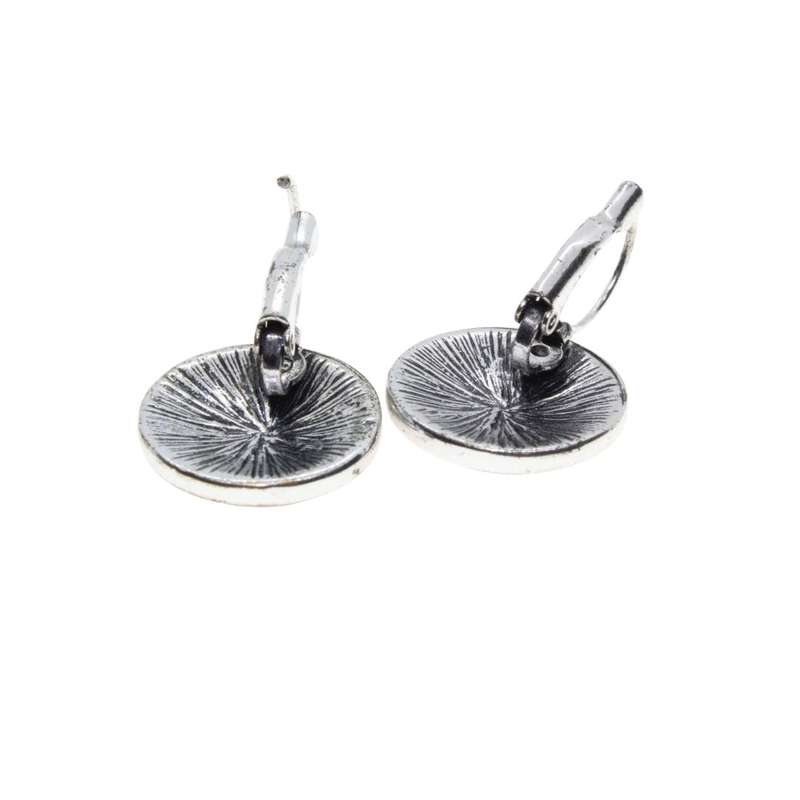 Earrings - Silver Tone Round Red Earrings. Flecks of Gold. For Pierced Ears - ML3240