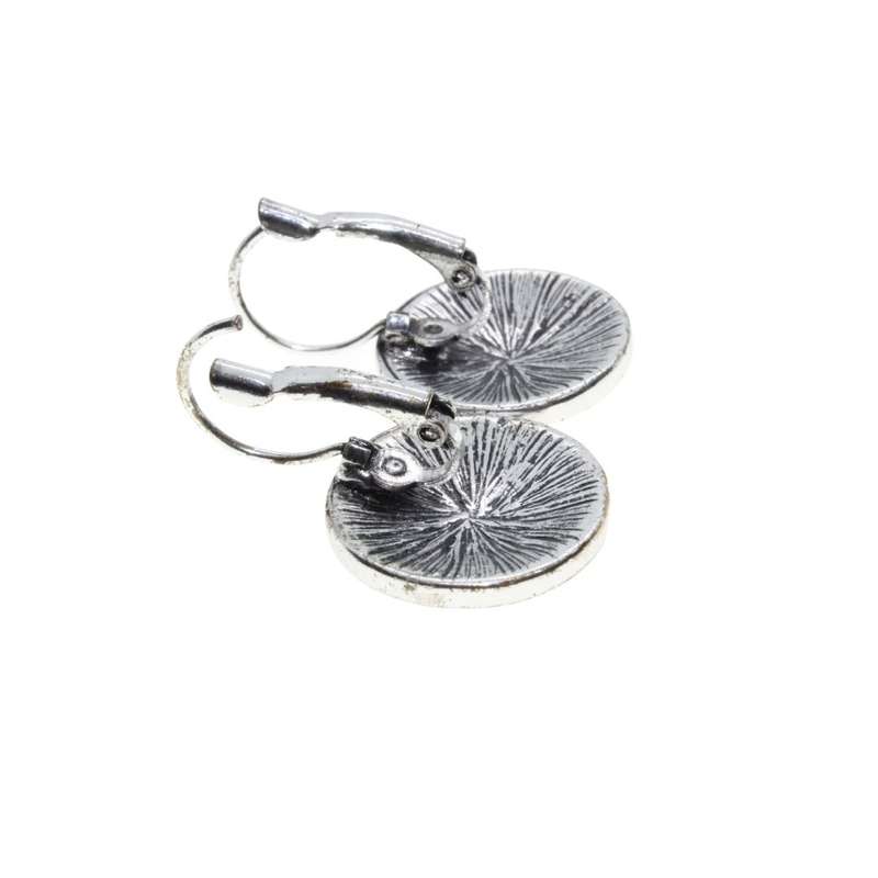 Earrings - Silver Tone Round Red Earrings. Flecks of Gold. For Pierced Ears - ML3240