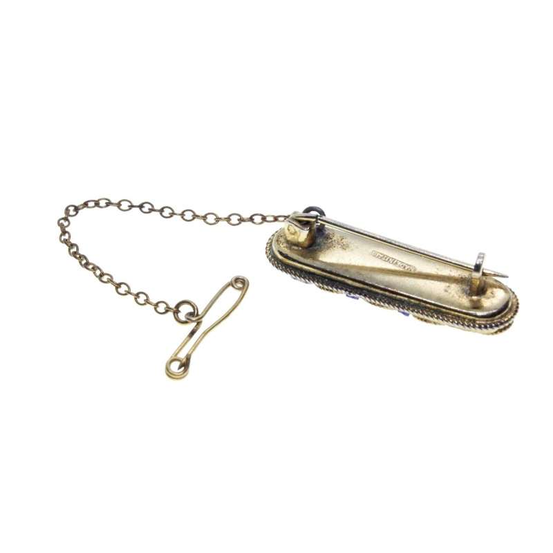 Brooch - Gold Tone Vintage Micro Mozaic Bar Pin Made in Italy. Safety Chain. - ML3242