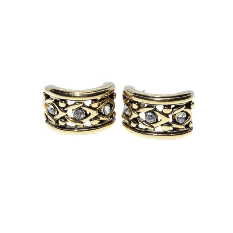 Earrings - Gold Tone cut out Design with Diamantes Huggy Earrings - ML3243