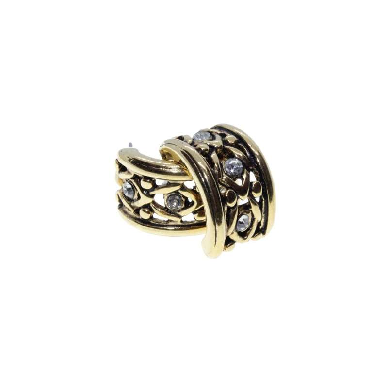Earrings - Gold Tone cut out Design with Diamantes Huggy Earrings - ML3243