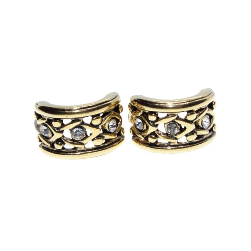 Earrings - Gold Tone cut out Design with Diamantes Huggy Earrings - ML3243