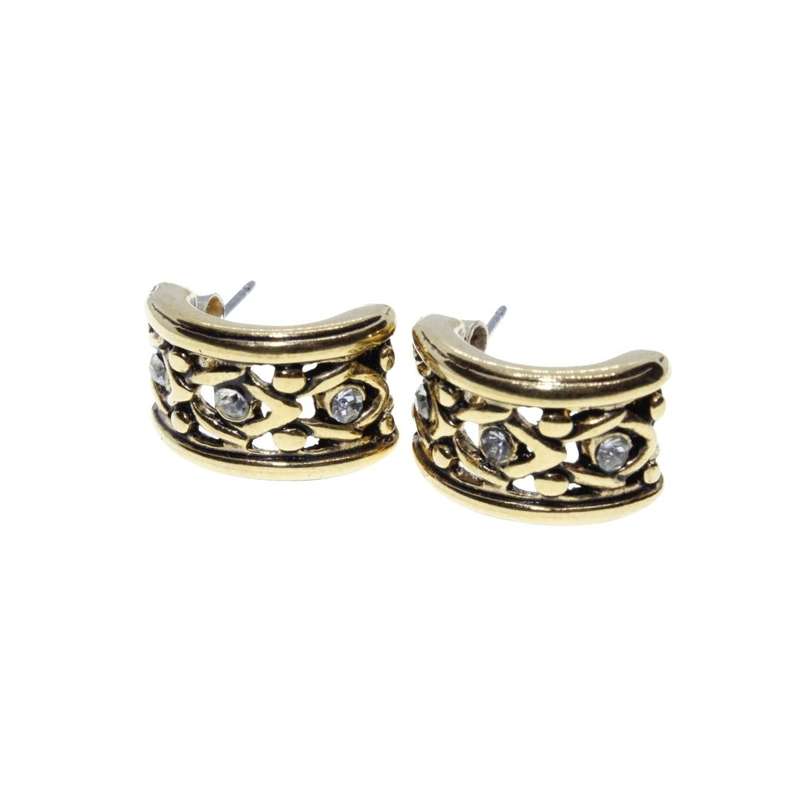 Earrings - Gold Tone cut out Design with Diamantes Huggy Earrings - ML3243
