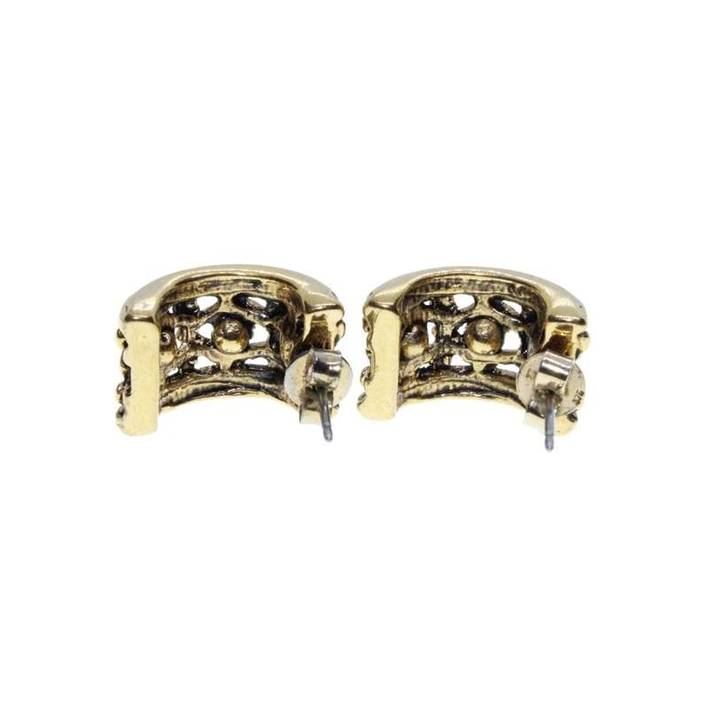 Earrings - Gold Tone cut out Design with Diamantes Huggy Earrings - ML3243