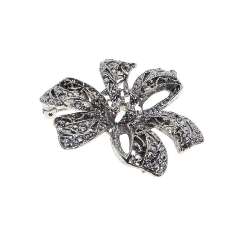 Brooch - Silver tone Flower Design Marcasite Brooch - ML3246
