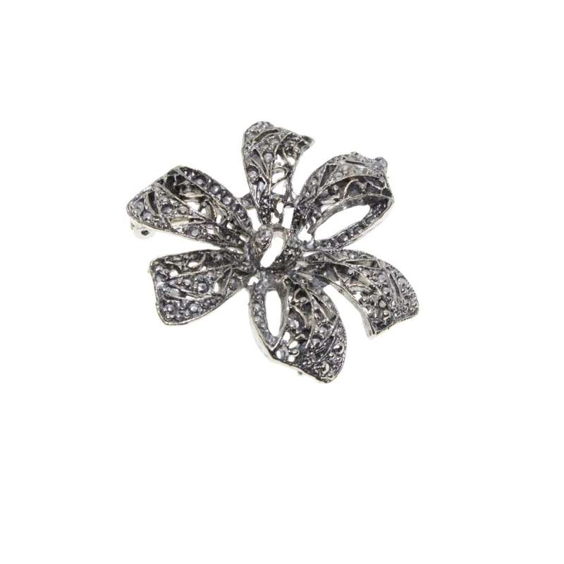 Brooch - Silver tone Flower Design Marcasite Brooch - ML3246