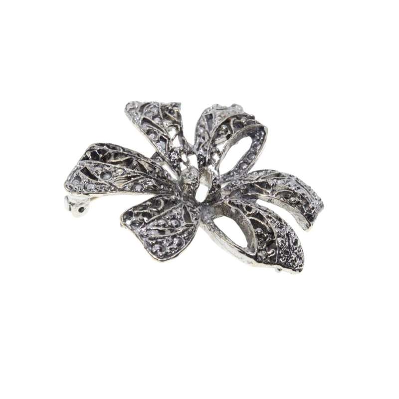 Brooch - Silver tone Flower Design Marcasite Brooch - ML3246