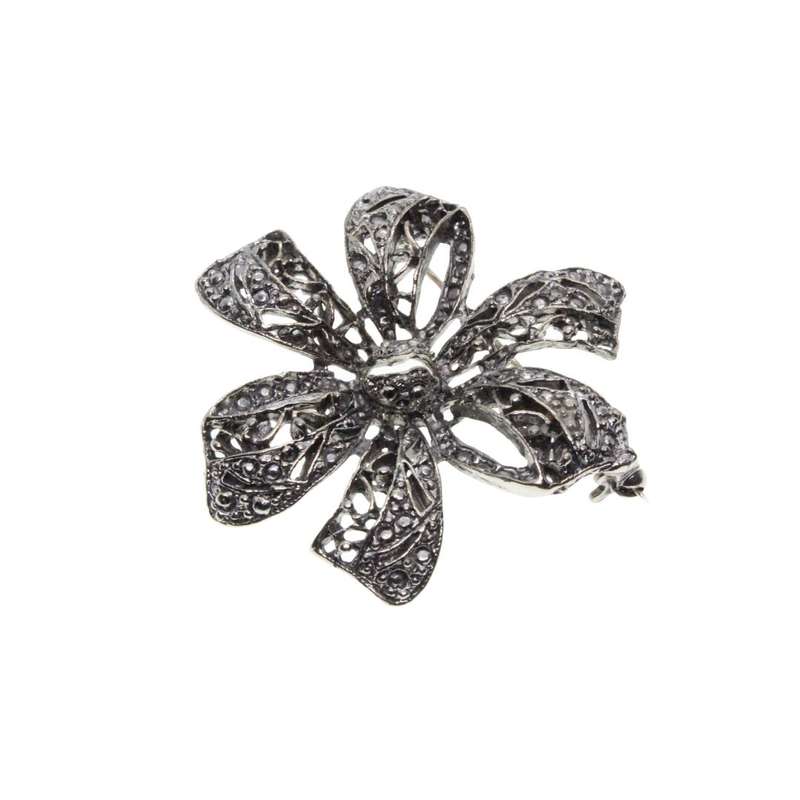 Brooch - Silver tone Flower Design Marcasite Brooch - ML3246