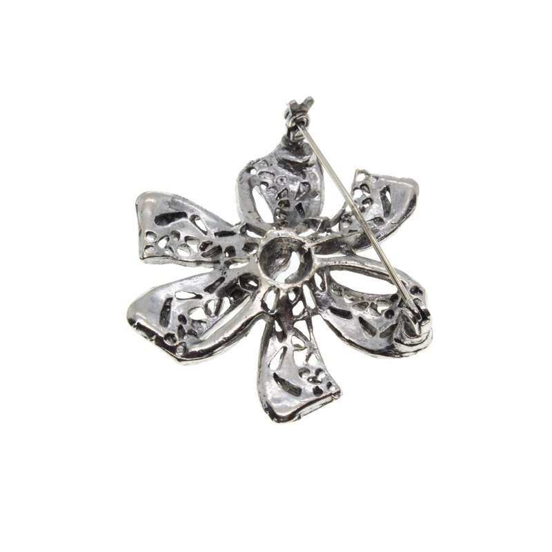 Brooch - Silver tone Flower Design Marcasite Brooch - ML3246