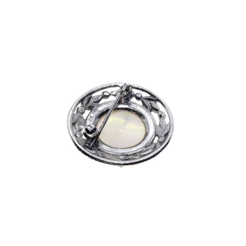 Brooch - Silver Tone Vintage Mother of Pearl Filigree Brooch. Stamped - ML3249