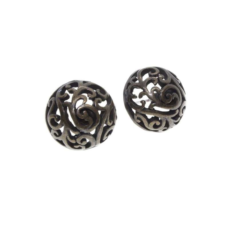 Earrings - Dark Silver Tone Vintage Round Marcasite Earrings for Pierced Ears - ML3255