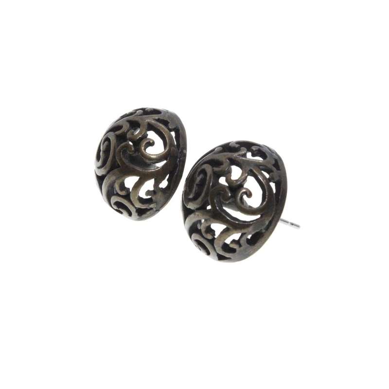 Earrings - Dark Silver Tone Vintage Round Marcasite Earrings for Pierced Ears - ML3255