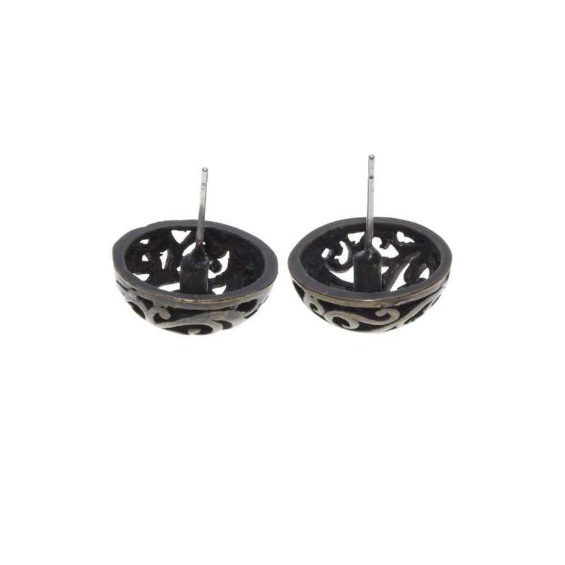 Earrings - Dark Silver Tone Vintage Round Marcasite Earrings for Pierced Ears - ML3255