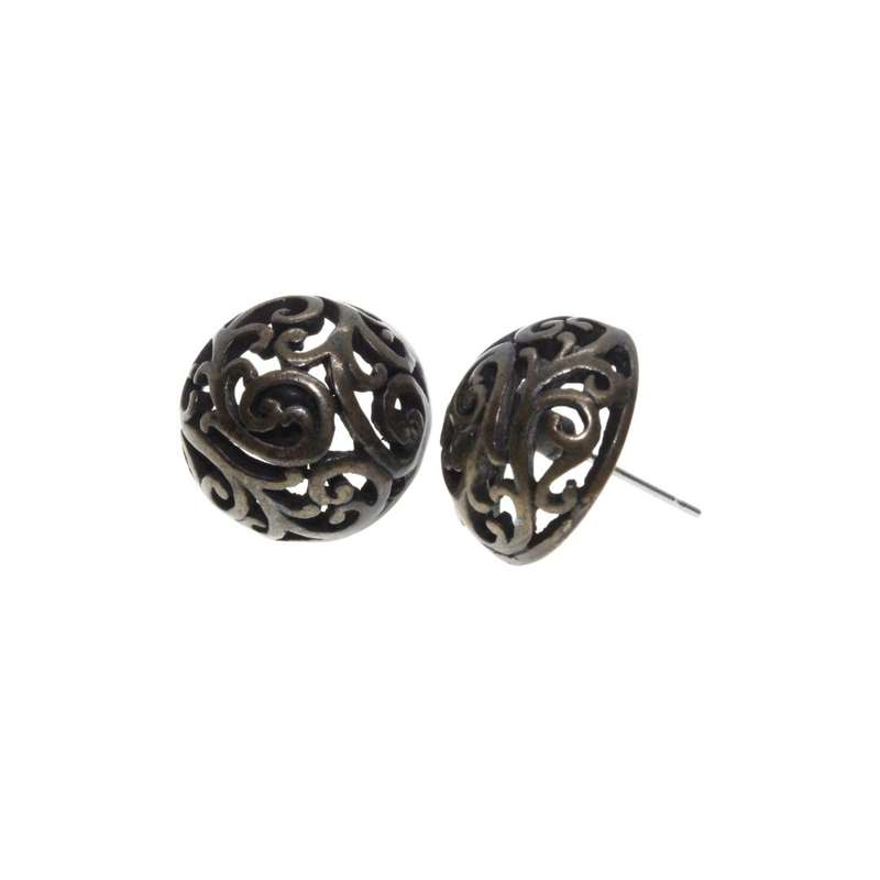 Earrings - Dark Silver Tone Vintage Round Marcasite Earrings for Pierced Ears - ML3255