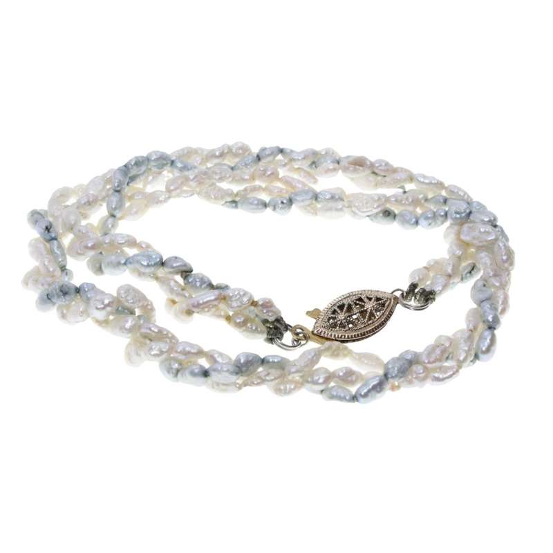 Necklace - Choker Gold Tone Clasp. Plaited Seed Pearls Choker - 3 colours - ML3257