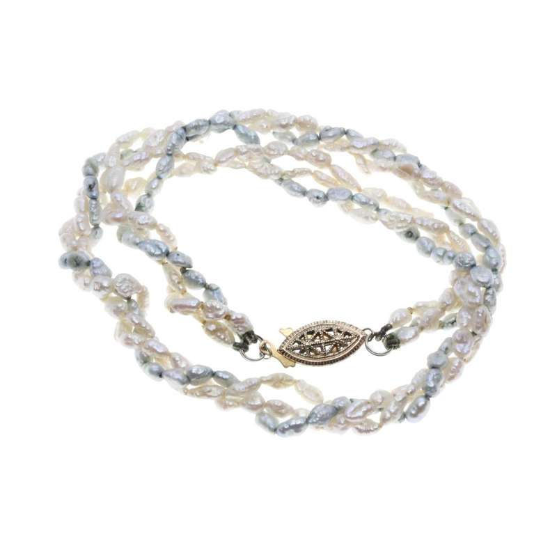 Necklace - Choker Gold Tone Clasp. Plaited Seed Pearls Choker - 3 colours - ML3257