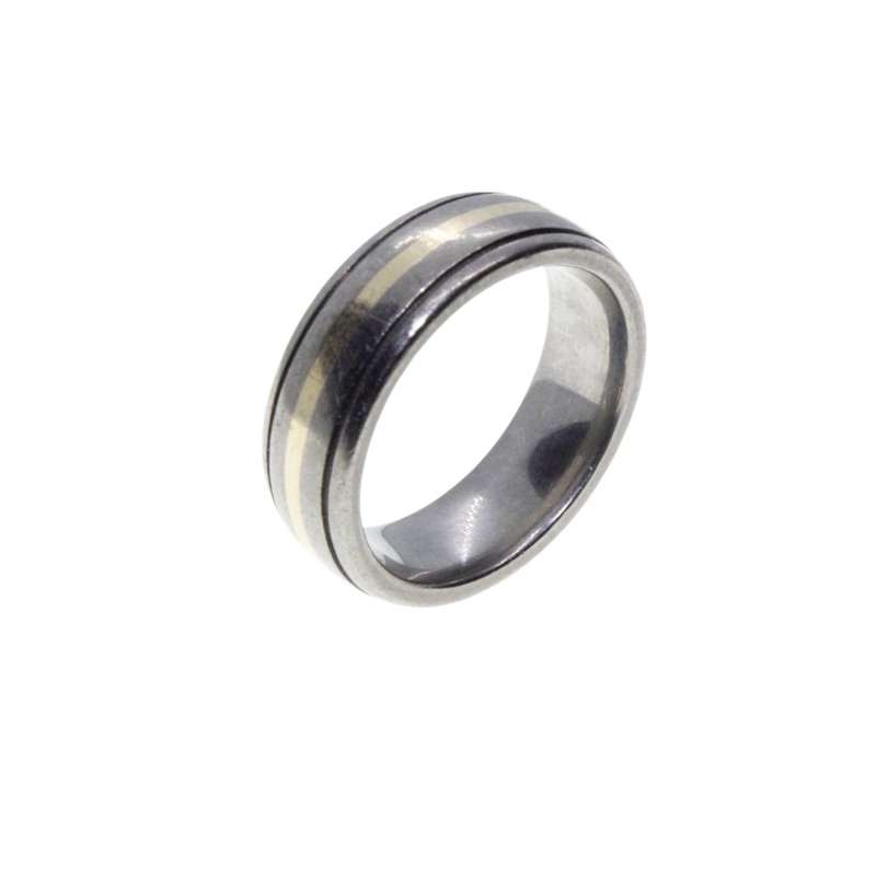 Ring - Vintage Gold Inlay Titanium Ring- Mens/Ladies Band - ML3262