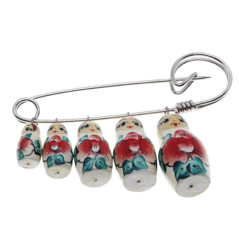 Brooch - Vintage Silver Tone Russian Babushka Nesting Stacking Dolls Pin Brooch - ML3264