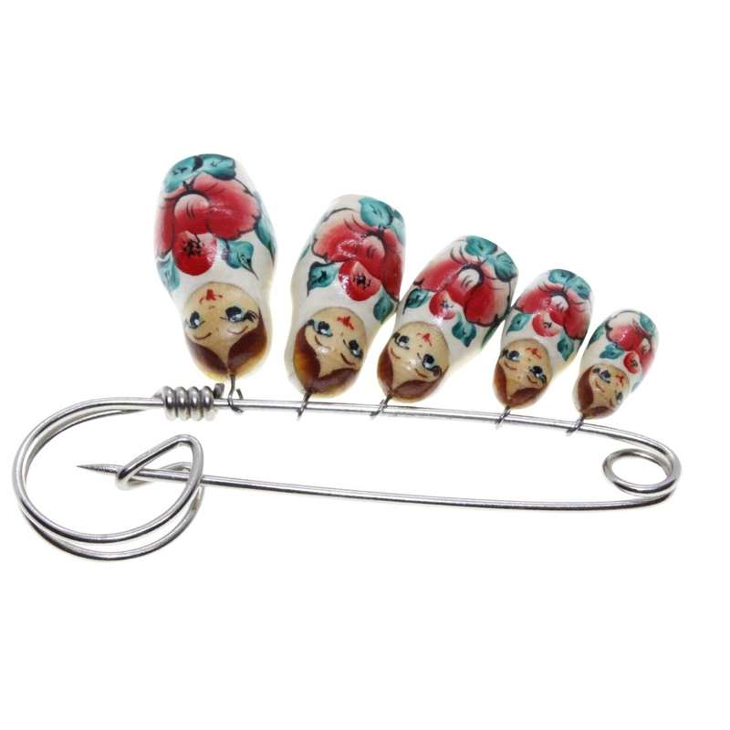 Brooch - Vintage Silver Tone Russian Babushka Nesting Stacking Dolls Pin Brooch - ML3264