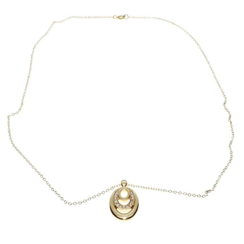 Necklace - Gold Tone Dainty Elegant Chain with an Oval Pendant with Diamantes - ML3268