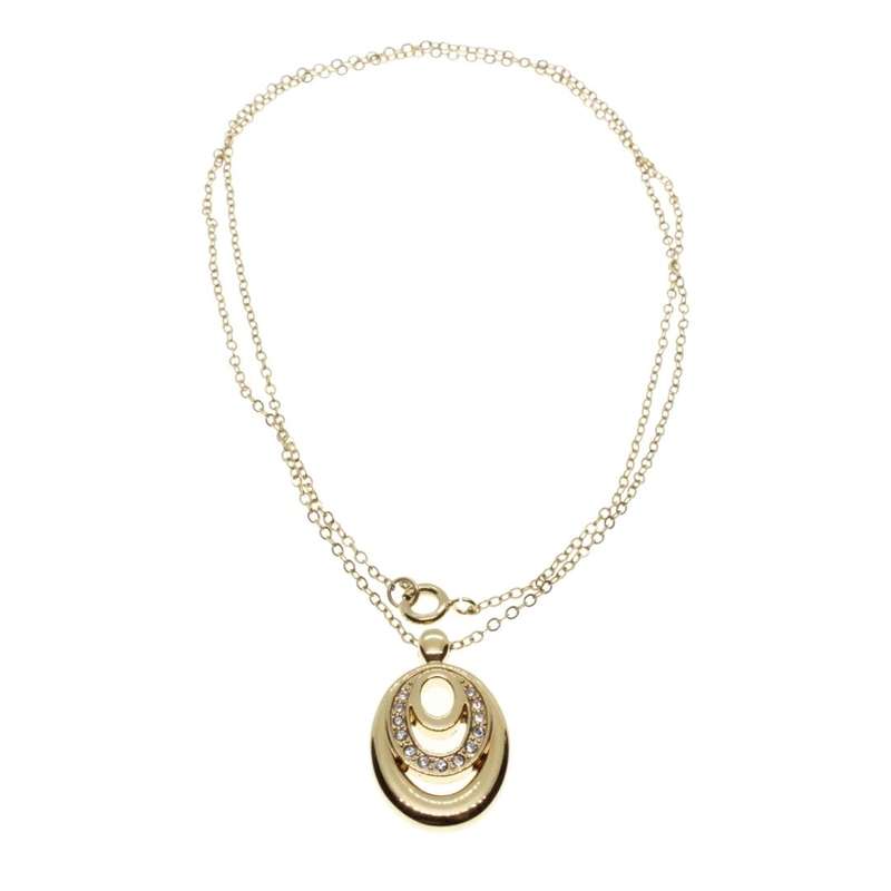 Necklace - Gold Tone Dainty Elegant Chain with an Oval Pendant with Diamantes - ML3268