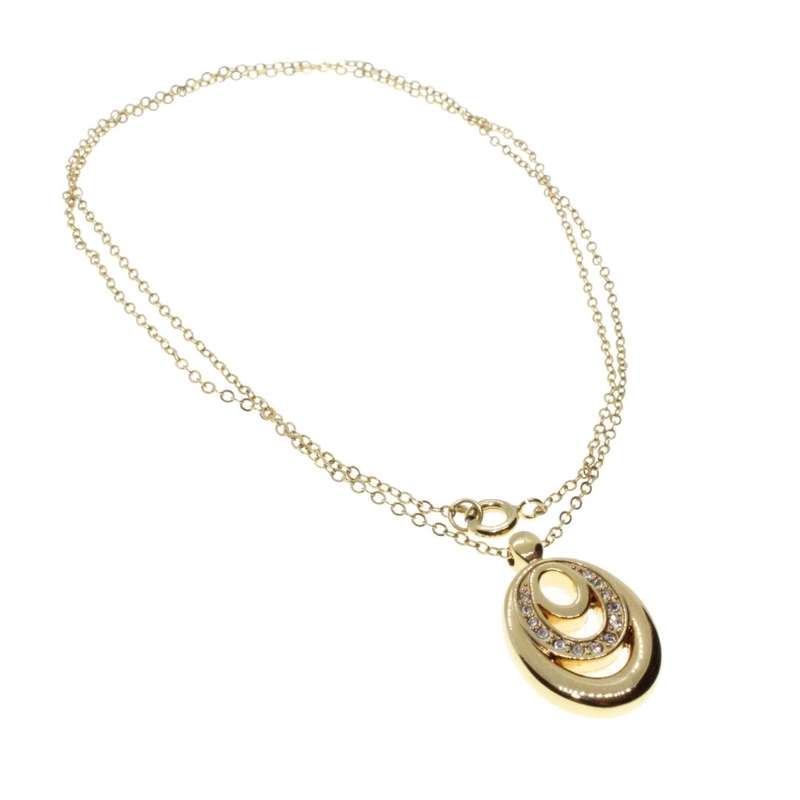 Necklace - Gold Tone Dainty Elegant Chain with an Oval Pendant with Diamantes - ML3268