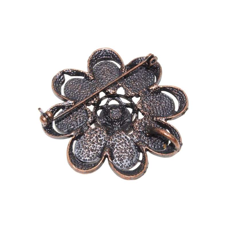Brooch - Copper Tone Vintage Flower Brooch with Pink Rhinestones - ML3271