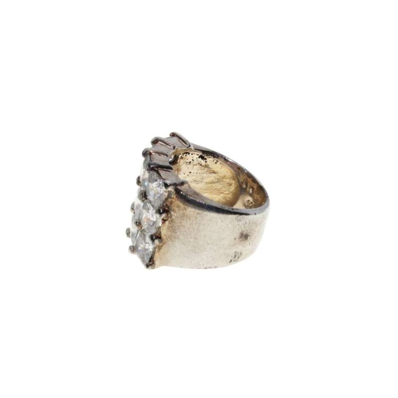Ring - 925 Silver Chunky Wide Fashionable Band with 12 Diamante Centre Statement - ML3273
