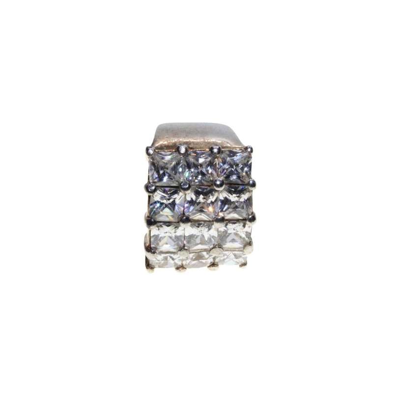 Ring - 925 Silver Chunky Wide Fashionable Band with 12 Diamante Centre Statement - ML3273
