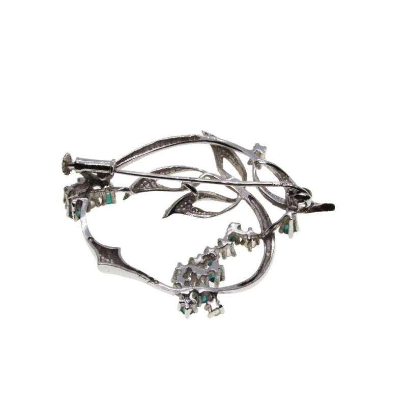 Brooch - Silver Tone Vintage Intricate Design. Apple with Leaves. Clear & Emerald Rhinestones - M...