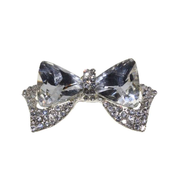 Brooch - Silver Tone Exquisite Sparkly Bow covered in Diamantes. 2 Diamantes Missing - ML3277