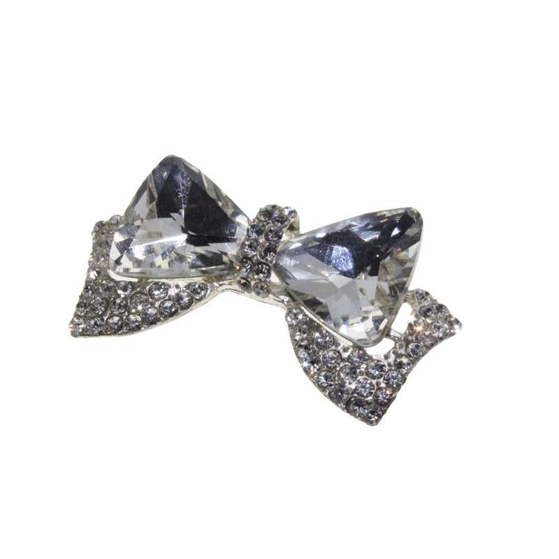 Brooch - Silver Tone Exquisite Sparkly Bow covered in Diamantes. 2 Diamantes Missing - ML3277