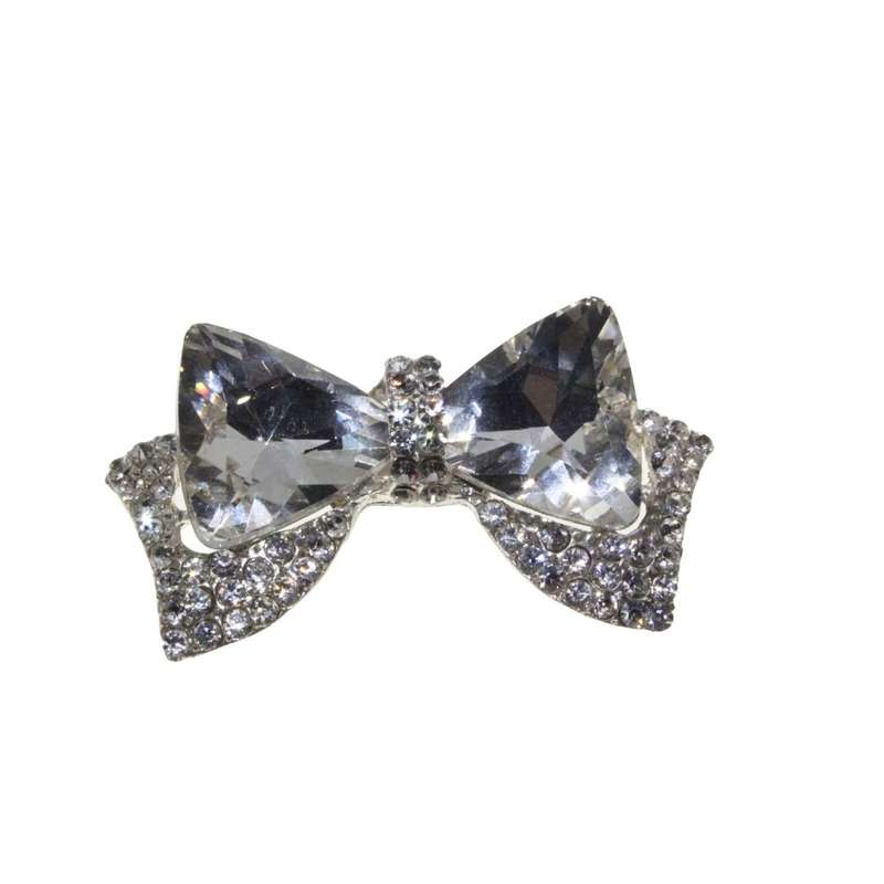 Brooch - Silver Tone Exquisite Sparkly Bow covered in Diamantes. 2 Diamantes Missing - ML3277