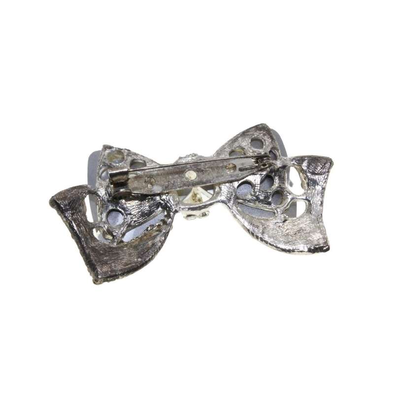 Brooch - Silver Tone Exquisite Sparkly Bow covered in Diamantes. 2 Diamantes Missing - ML3277