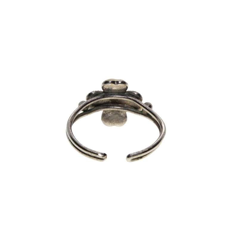 Ring - Silver Tone Thin Dainty Expandable Band with White Enamel Four Leaf Clover - ML3279