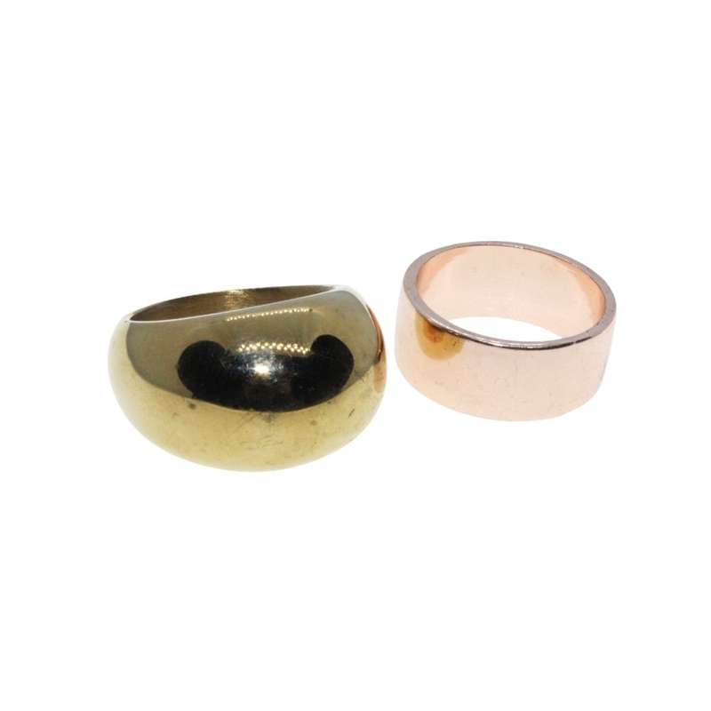 Ring - 2 x Stainless Steel & Rose Gold Tone Chunky Plain Fashion Rings - ML3281