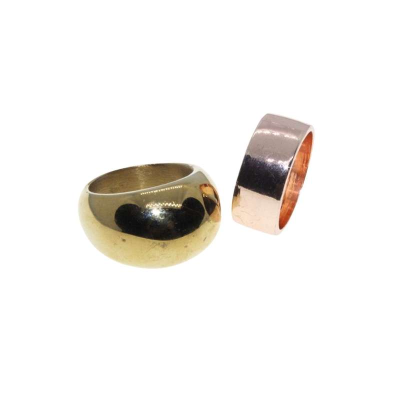 Ring - 2 x Stainless Steel & Rose Gold Tone Chunky Plain Fashion Rings - ML3281