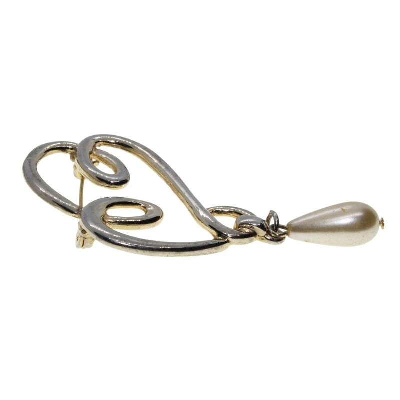 Brooch - Gold Tone Vintage Swirl Brooch. Faux Teardrop Pearl - ML3282