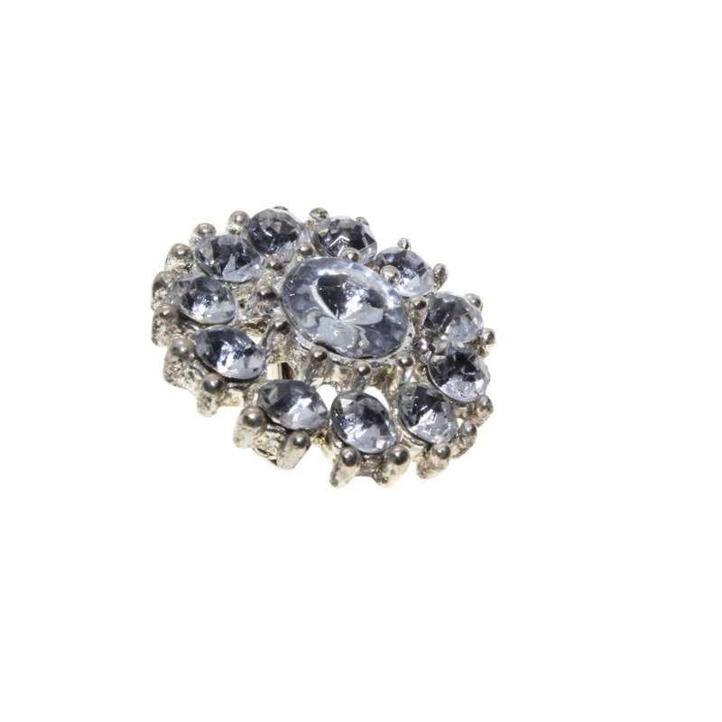 Brooch - Silver Tone Vintage Intricate Unique 12 Diamante Designed Brooch - ML3285