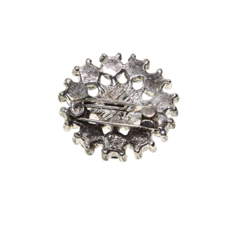 Brooch - Silver Tone Vintage Intricate Unique 12 Diamante Designed Brooch - ML3285