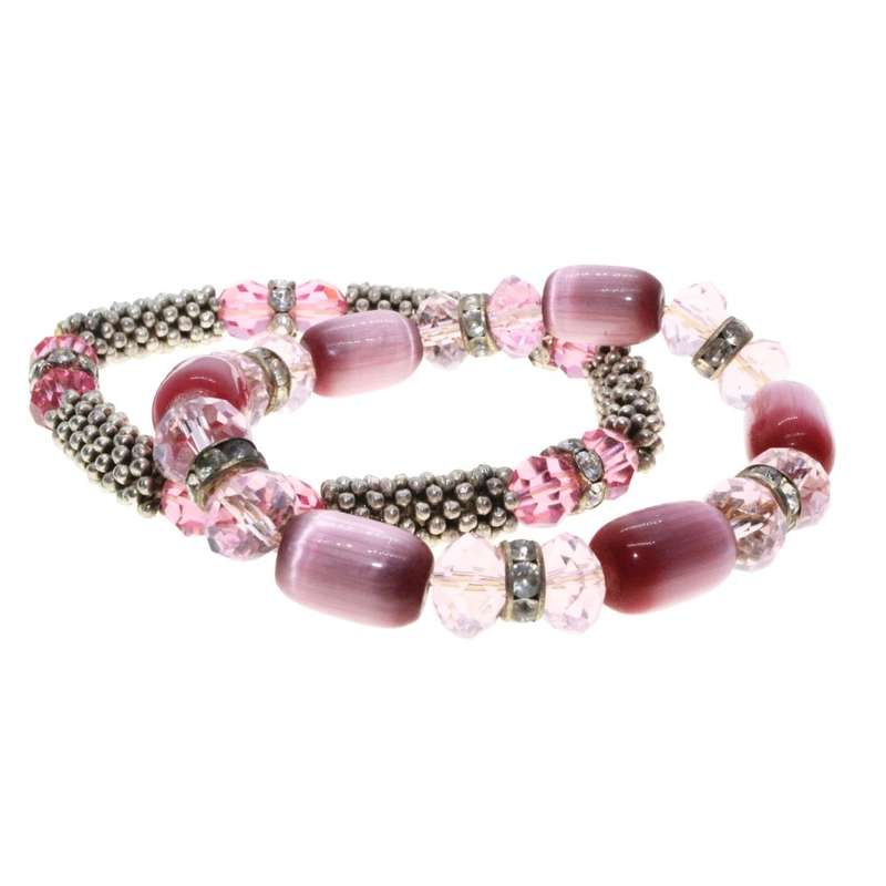 Bracelet - 2 x Bracelets. 1 Silver Tone & 1 All Pink Beads - ML3288