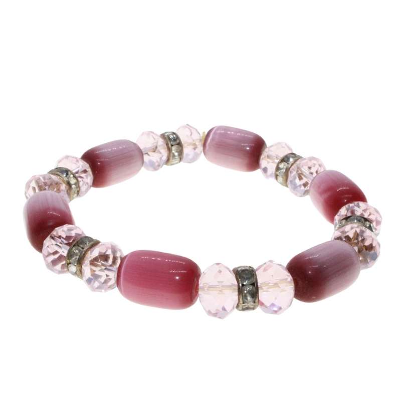 Bracelet - 2 x Bracelets. 1 Silver Tone & 1 All Pink Beads - ML3288