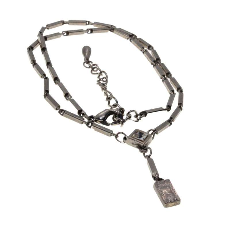 Pendant - Silver Tone Chain with Tubular Links. Diamond Shape & Oblong Rhinestones - ML3290
