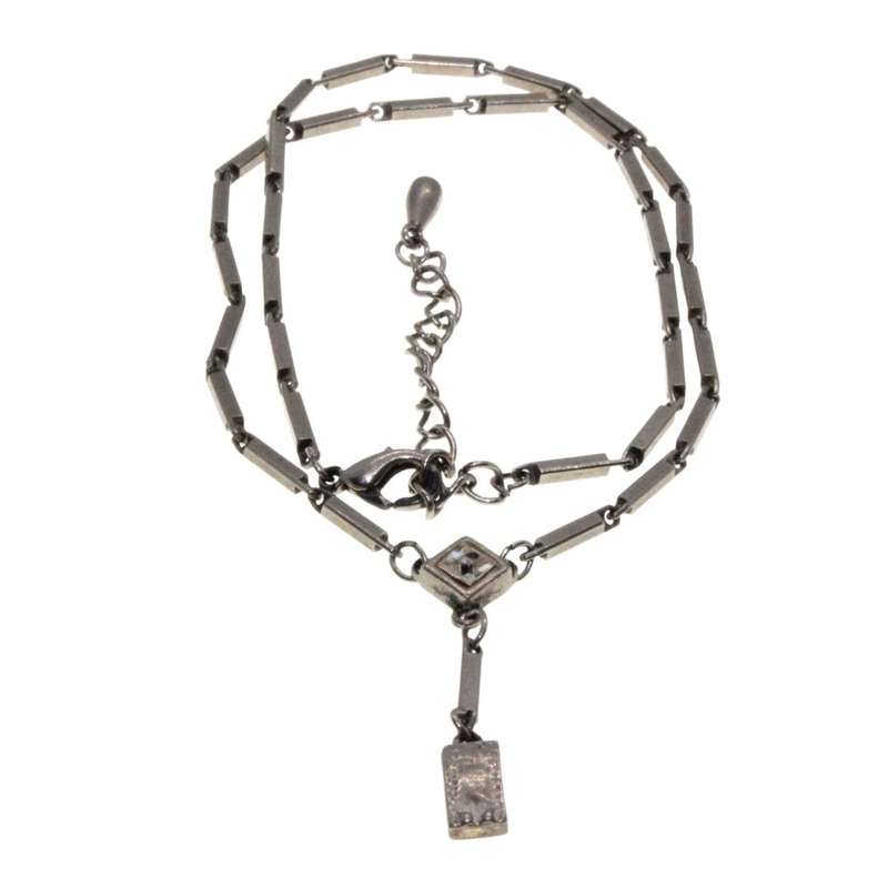 Pendant - Silver Tone Chain with Tubular Links. Diamond Shape & Oblong Rhinestones - ML3290