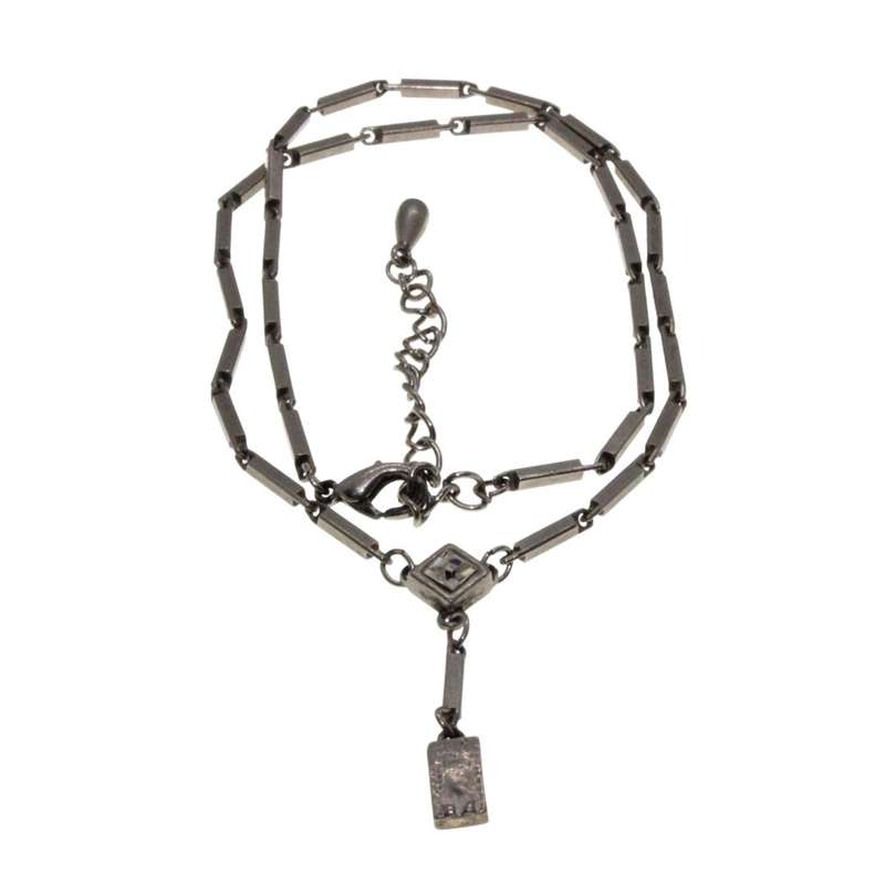 Pendant - Silver Tone Chain with Tubular Links. Diamond Shape & Oblong Rhinestones - ML3290