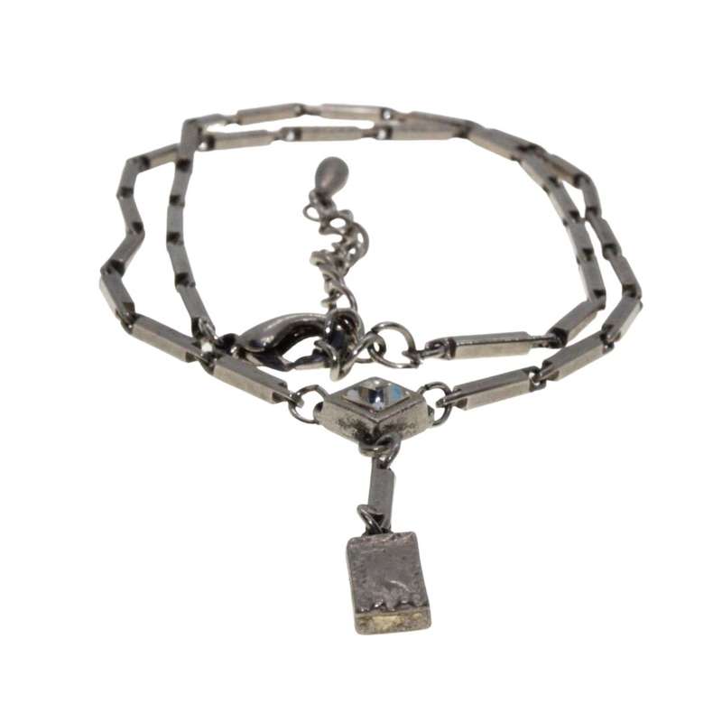 Pendant - Silver Tone Chain with Tubular Links. Diamond Shape & Oblong Rhinestones - ML3290